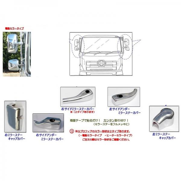 AS 日野エアループプロフィア用メッキミラーステーカバー5点セット